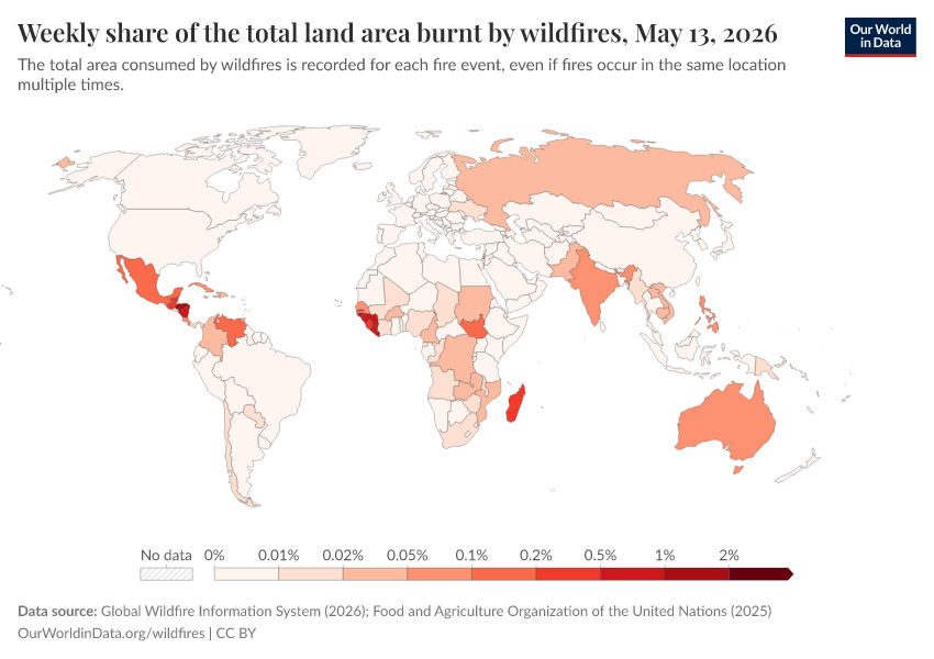 A thumbnail of the "Weekly share of the total land area burnt by wildfires" chart